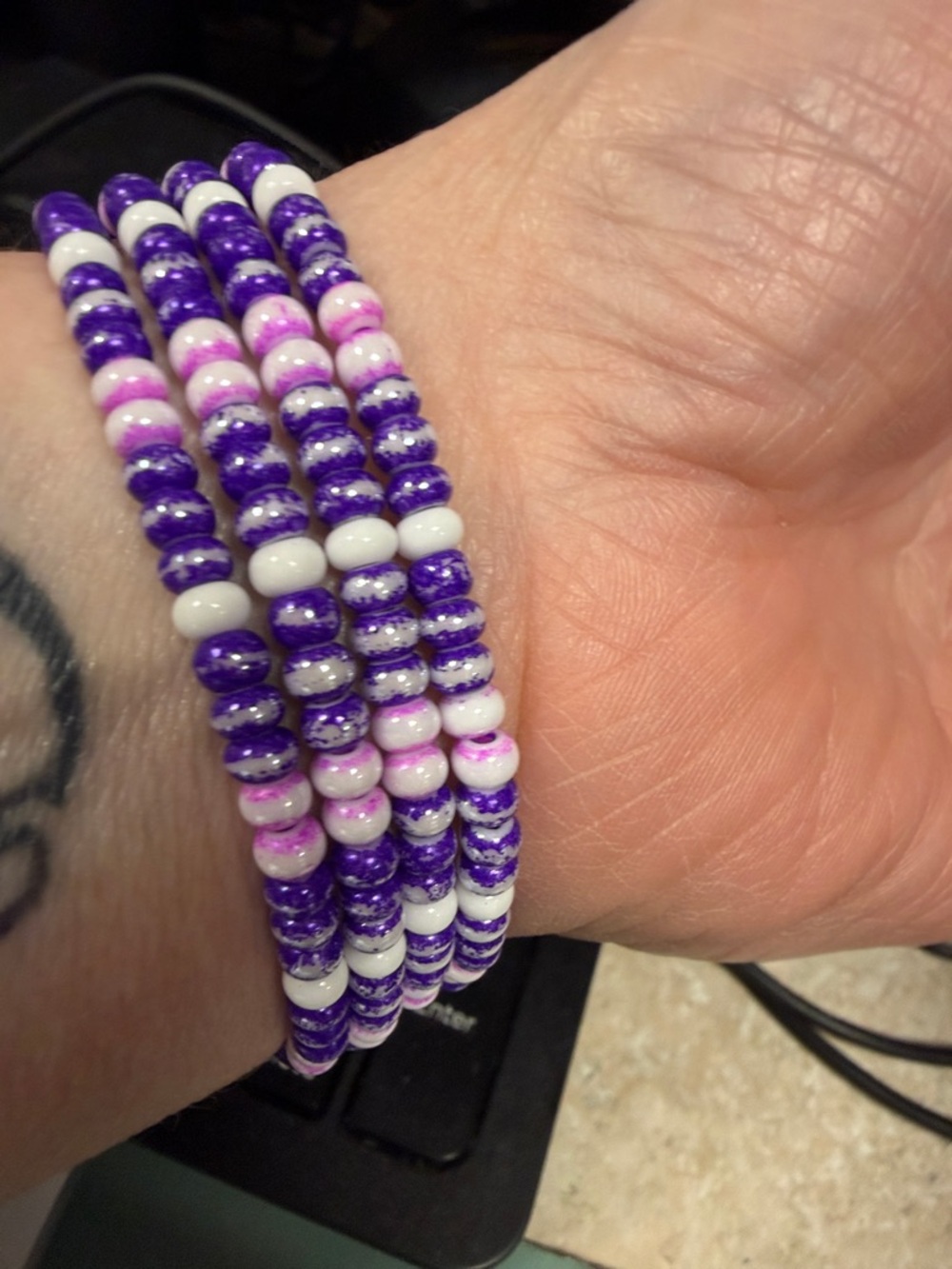 Purple and White Beaded Wrap Bracelet - Women Jewelry